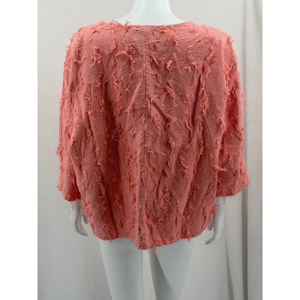 Peck & Peck Top Womens Large Coral Pink Textured Cotton Linen Boho Artsy Summer - Picture 5 of 9